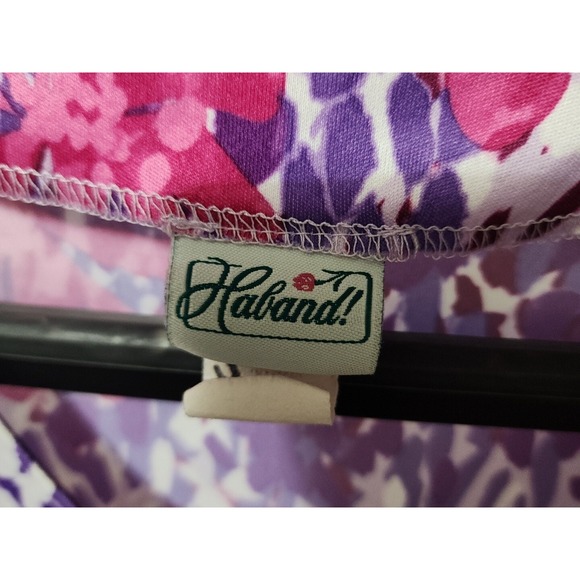 Vintage Haband Shirt Floral Iridescent Button Pink Purple 70s 80s Hippie Large - Picture 5 of 10